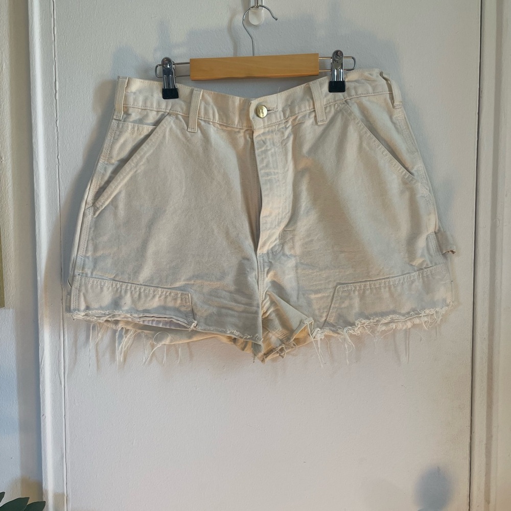 Carhartt cut off denim / canvas white / bone shorts size 30 waist